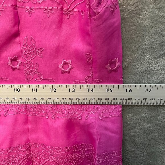 Vtg David Warren Women Embroidered Retro 60s Fuchsia Pink Silk Sheath Dress 6 - Picture 9 of 12